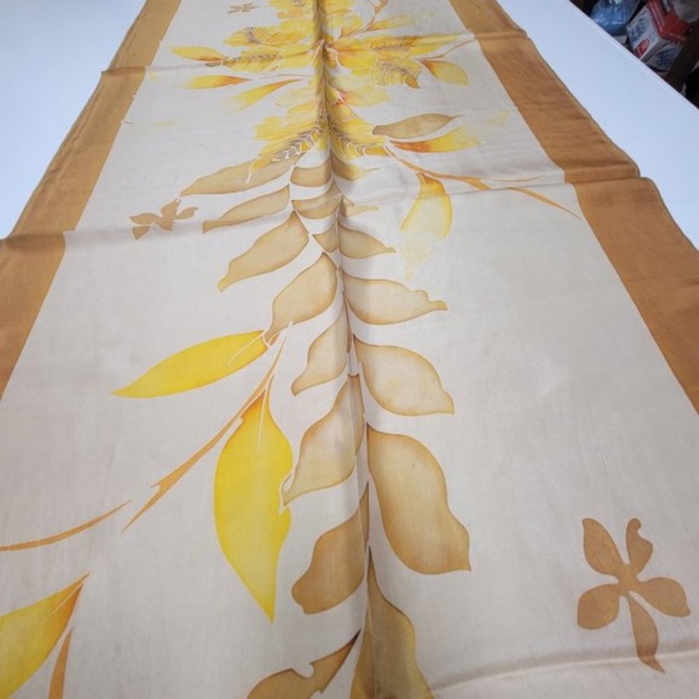 Handpainted Silk Rectangular Scarf Batik In Beige… - image 4